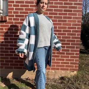 Cozy Blue and White crochet Cardigan